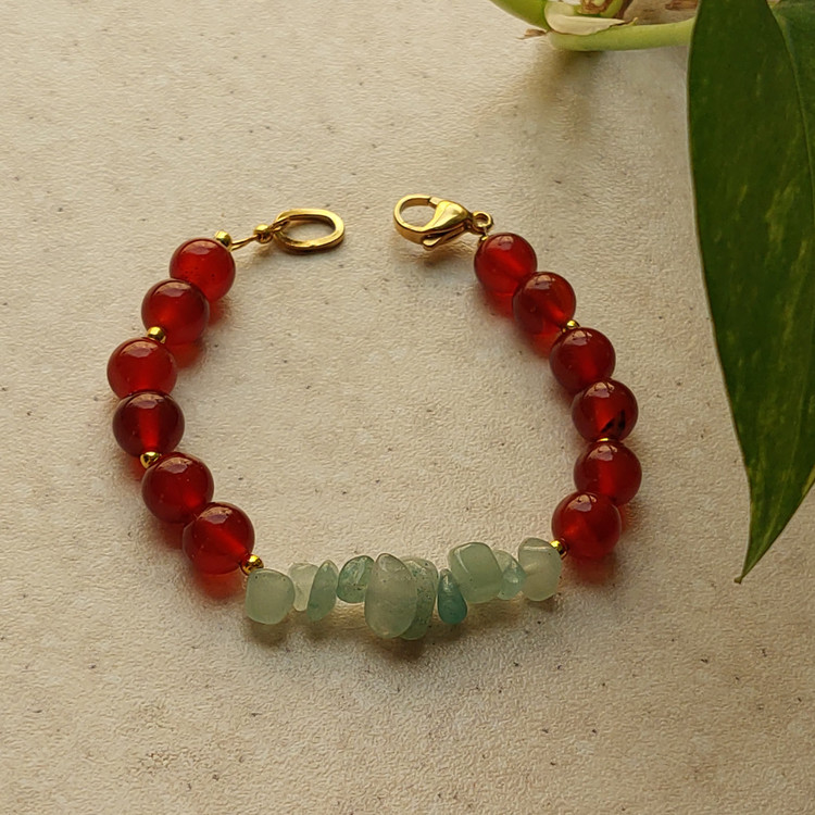 دستبند عقیق و سنگ آونتورین سبز