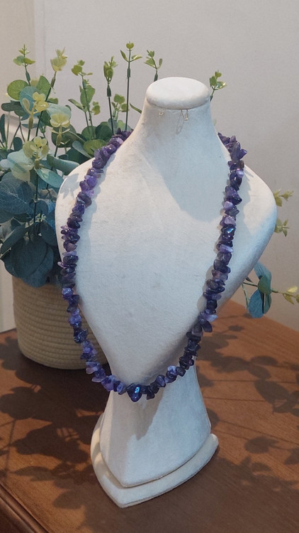 گردنبند سنگ آمیتیست، گردنبند بنفش، گردنبند سنگی، گردنبند دخترانه