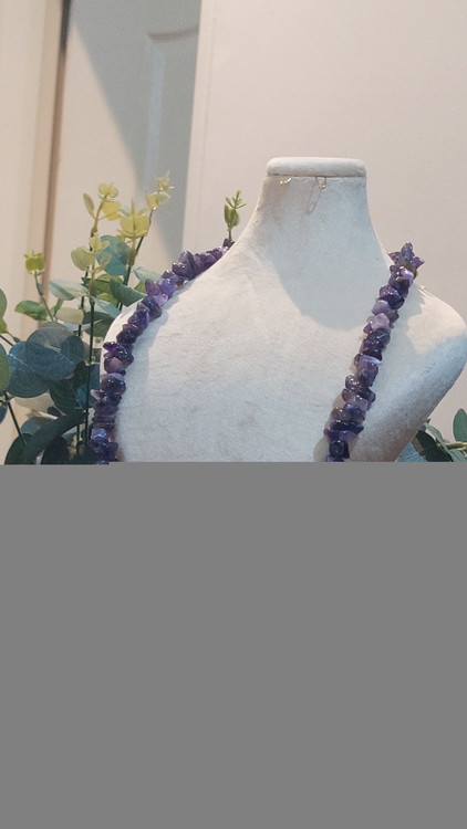 گردنبند سنگ آمیتیست، گردنبند بنفش، گردنبند سنگی، گردنبند دخترانه